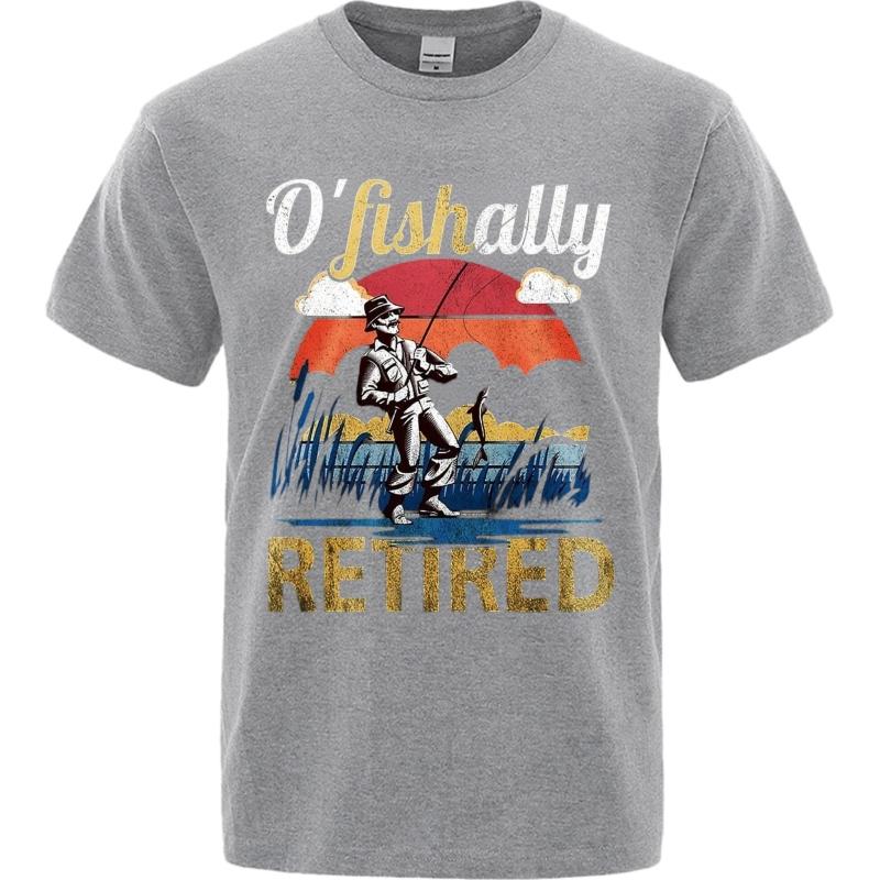 men brand tshirt Black summer For men t shirt O Fishally Retired Fishing Scene Short Sleeve Street Wear Round Neck Teeshirt