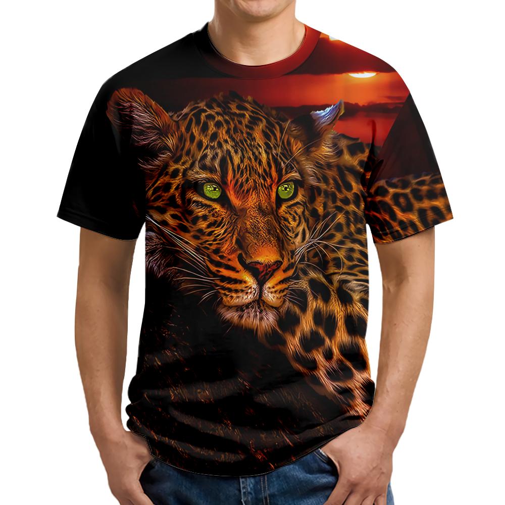 Koszule Męskie z Nadrukiem Lamparta Krótki Rękaw Topy Unisex Streetwear