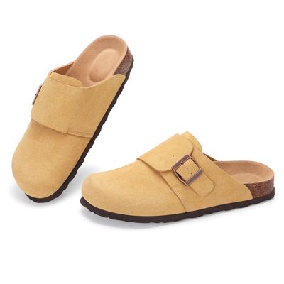 Fashion Smile 2025 Nowe Mules Damskie Zamszowe Chodaki Miękkie Skórzane Chodaki Klasyczne Korkowe Chodaki Antypoślizgowe Kapcie Mules Damskie Sandały Domowe Klamra