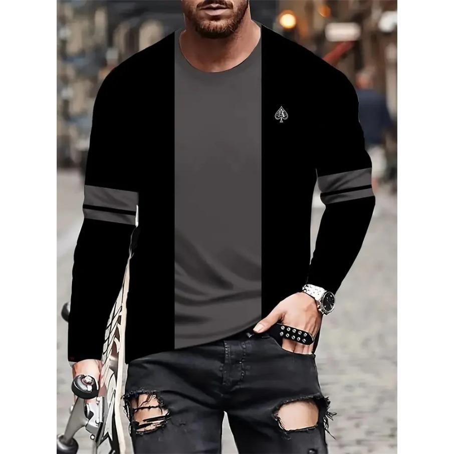 Simple Striped Print Autumn Fashion Crewneck Men's Long Sleeve T-shirt Outdoor Street Fashion Top Everyday Casual Comfort