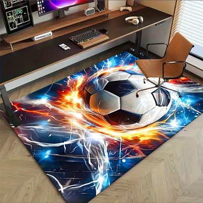 1 Stück Fußball Feuer Rutschfester Boden Teppich Kompatibel für Büro & Wohnzimmer & Schlafzimmer & Esszimmer - Weich & Muster, Lebendige Farben - H0388