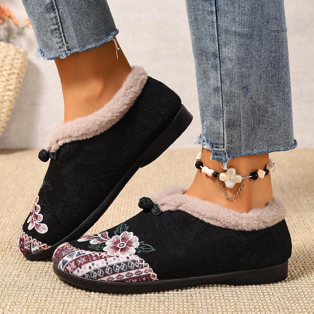 Winter Cotton Shoes Embroidered Bag with Middle-aged and Elderly Warm Ethnic Wind Comfortable Soft Sole Mother Cotton Shoes