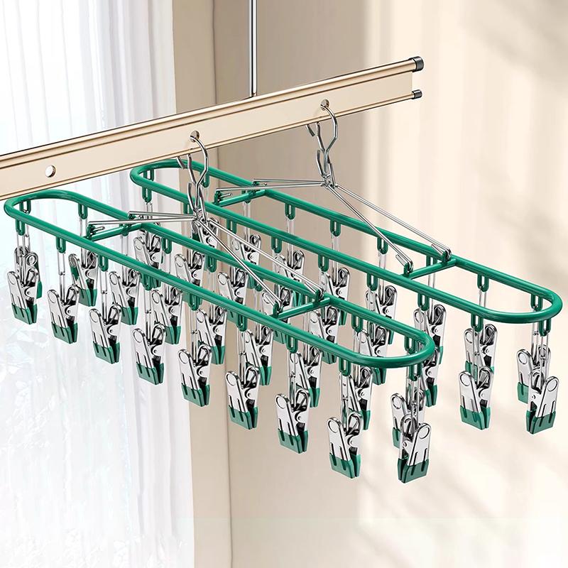 18 Clip Stainless Steel Sock Rack Clothes Rack Multifunctional Household Unmarked Underwear Drying Rack Balcony Storage Racks