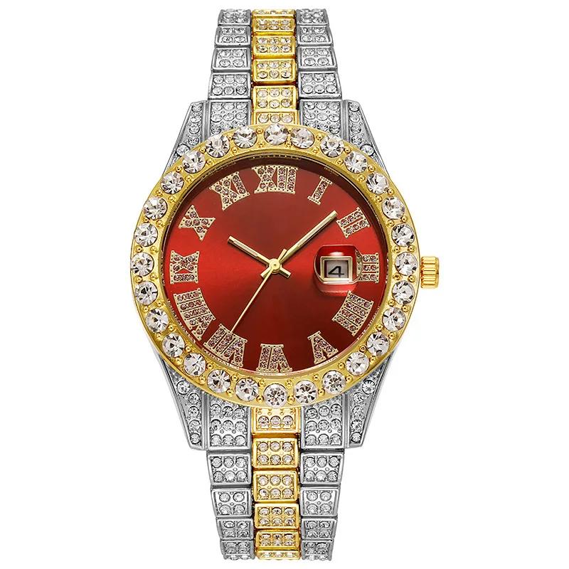 Neue trendige Herren Männer Gold Bling Bling Zirkon Hip-Hop Voll Eisig Diamant Quarz Iced Out Uhren