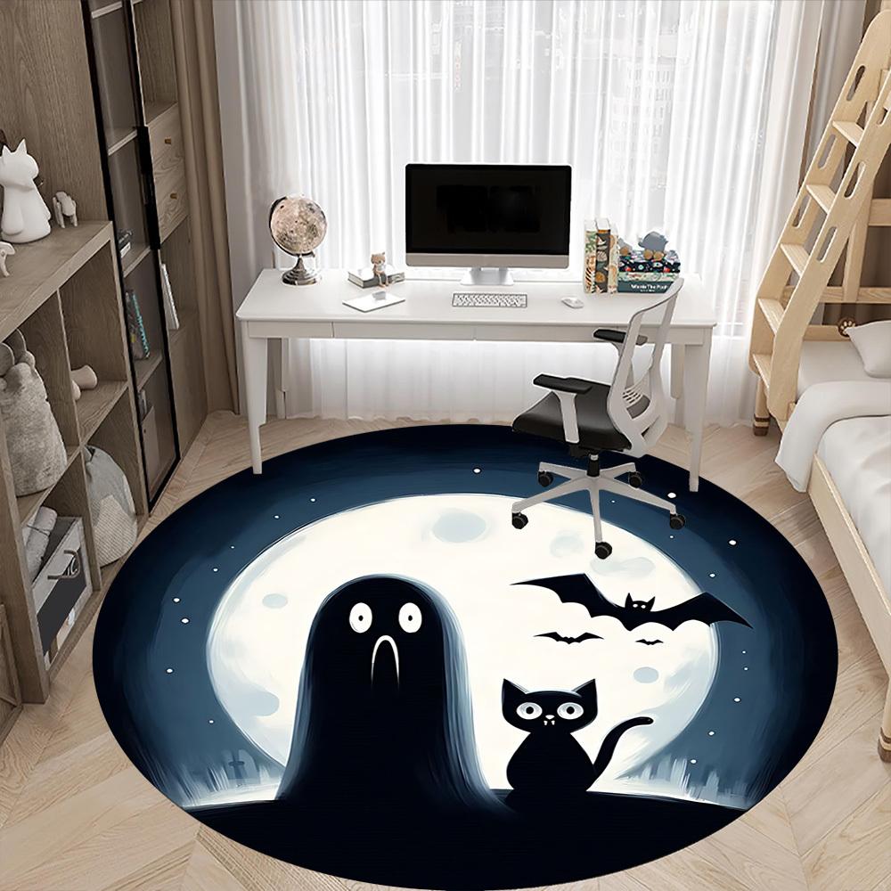 1pc Ghost Cat Office Round Area Rug, Under Office Chairs Bedroom Living Room Home Decor, Room Deco, Available in Various Sizes