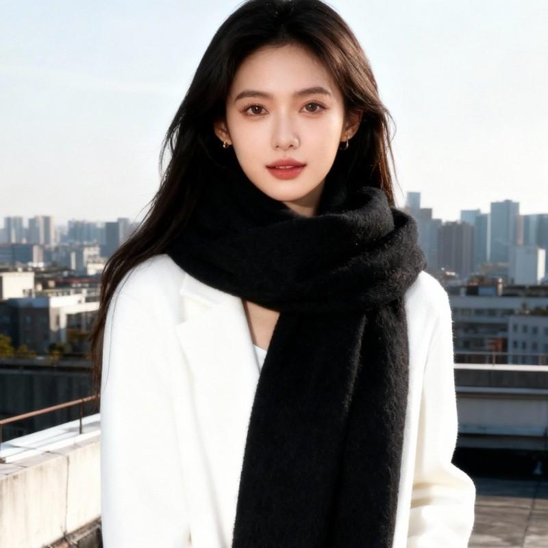 Mohair red premium atmosphere scarf women's winter Korean version versatile thickened Mohai plush scarf warm card
