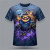 Men's Summer 3D-Printed Round-Neck Short-Sleeve T-Shirt with Tear-Art Pumpkin Scarecrow Beer and Halloween Horror Theme