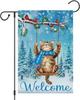 Heyfibro Winter Cute Cat Welcome Garden Ag 12x18 Inch Double Sided Burlap, Christmas Cardinal Snowake Yard Ags for Sea DDN