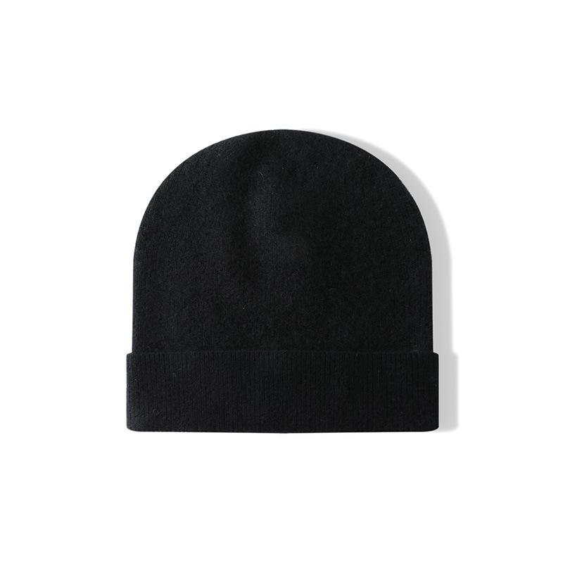 Cashmere Autumn and Winter New Style Women's High End Solid Color Knitted Outdoor Warm Fashion Heavyweight Baotou Cuffed Hat