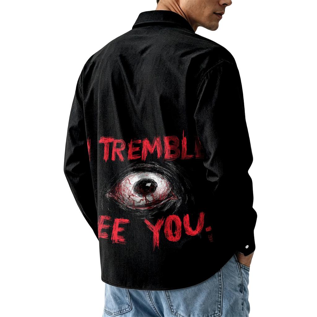 Men's Long Sleeve Halloween Printed Button Down Shirt
