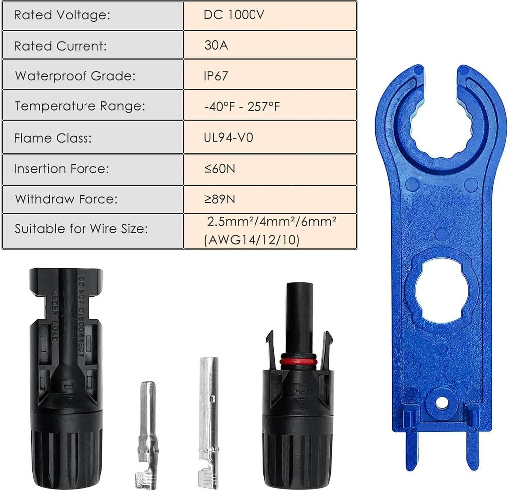 42pcs/10 Pairs Solar Panel Connectors with Spanner Wrench Solar Panel Cable Connectors Male/Female Solar Wire Connectors