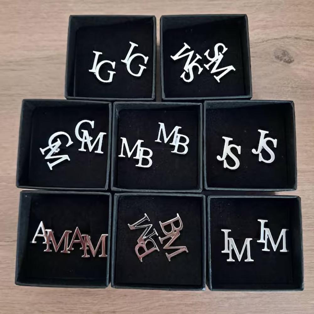 Atoztide Custom Initials Letter Necklace Brooch Cufflink Jewelry Set Personalized Stainless Steel for Women Men Birthday Gifts