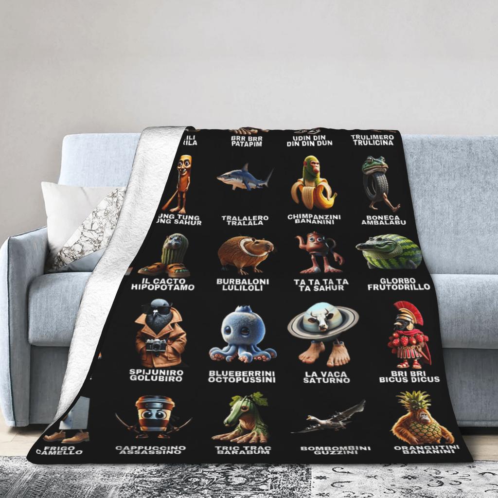 Warm Soft Blanket Funny Italian Brainrot Memes Compilation Bedding Throws Flannel Bedspread For Couch Chair Sofa Bed Bed Cover