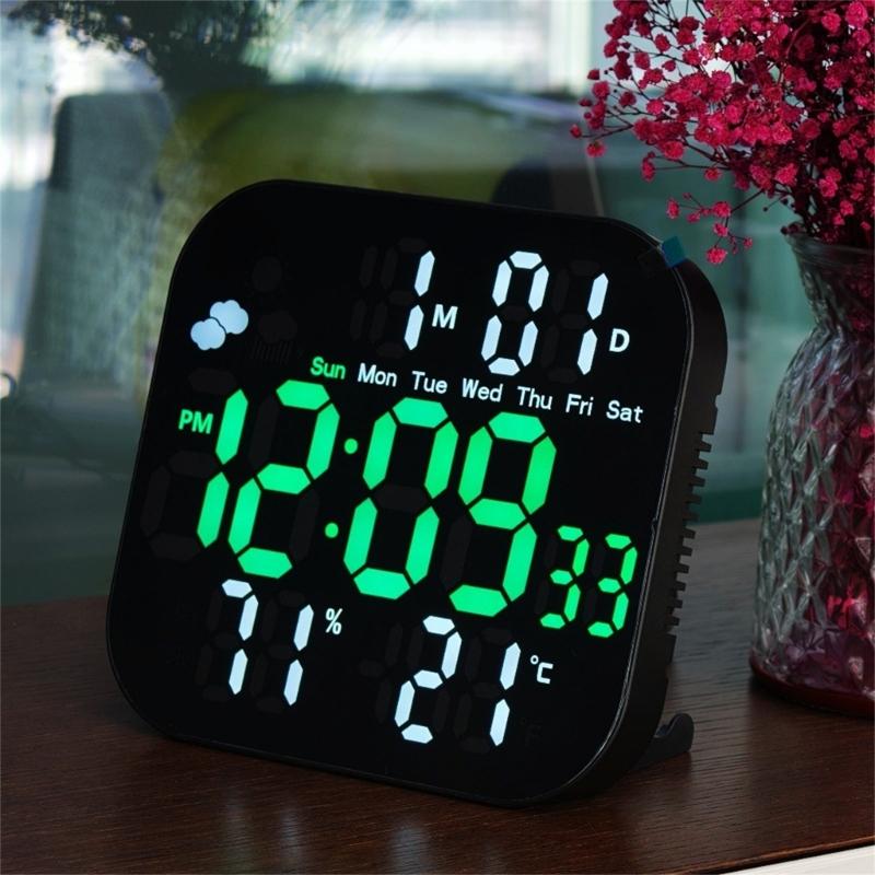 Alarm Clocks for Bedroom LED Digital Weather Clocks Desk Alarm Clock with Auto Dimming Day of Week Indoor Temperature