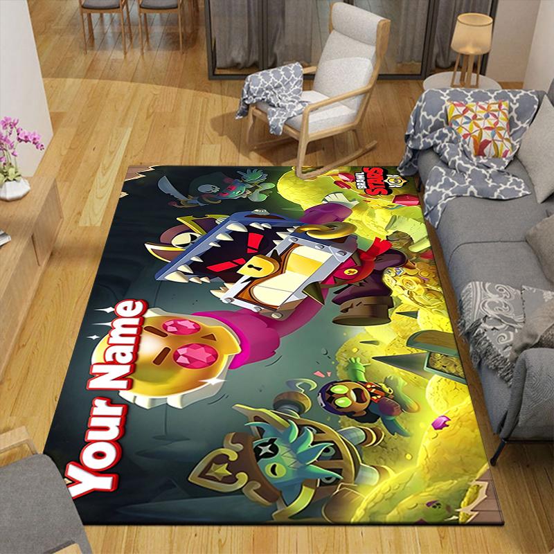 Custom 1Pc Custom Brawl Stars Hero Print Printed Flannel Rug Soft Non Slip Carpet for Bedroom Living Room Office Floor Home Decor Xmas Gift Q154