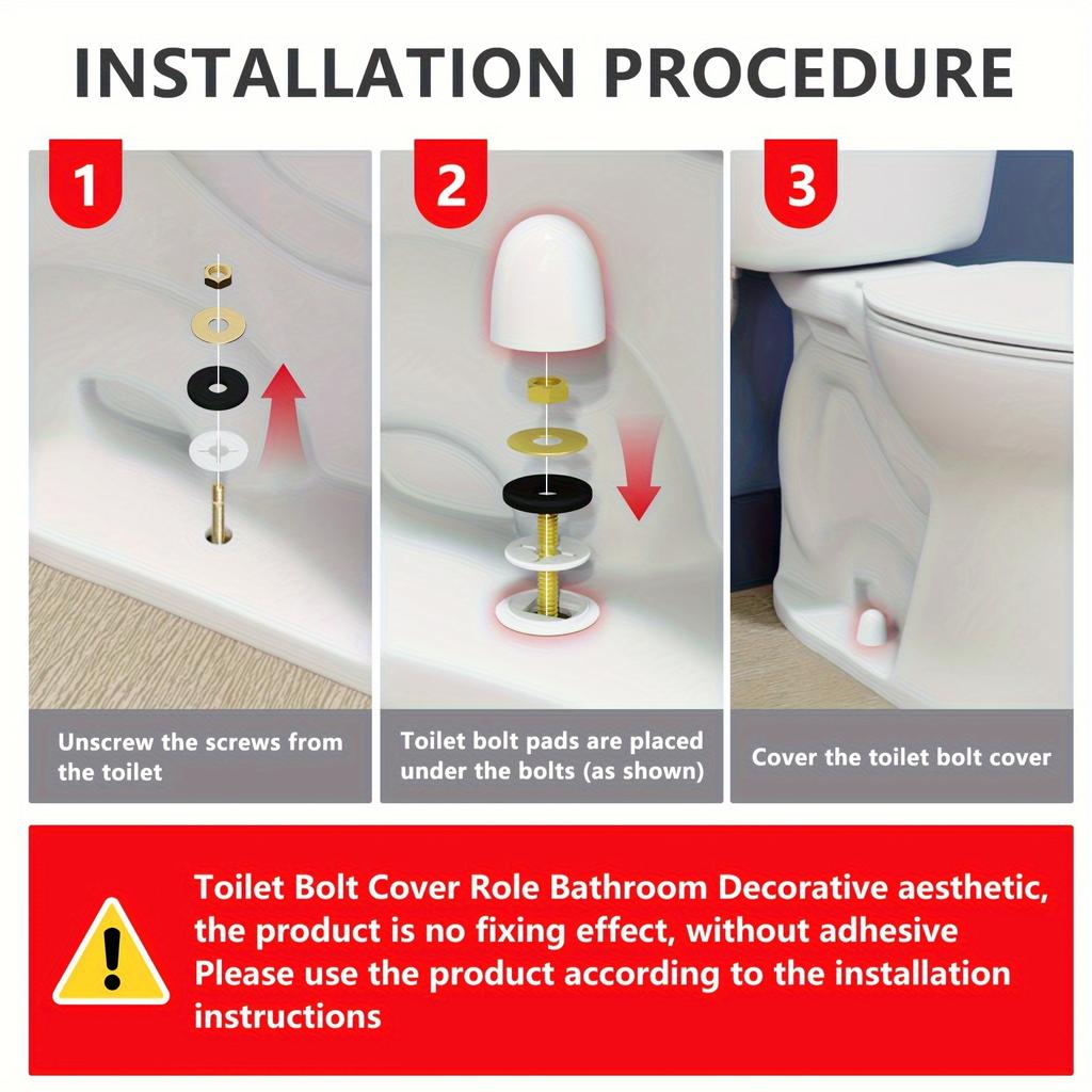 2pcs Easy Push-On Toilet Bolt Caps, Durable Plastic Covers with Extra Washers Conceals Unsightly Bolts for a Sleek Bathroom Look, Toilet Bolt Caps