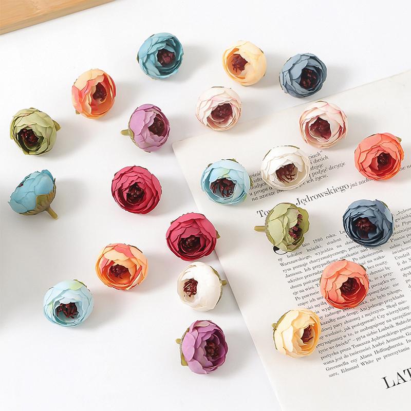 5/10/20Pcs 3cm Silk Tea Roses Heads Artificial Flowers Wedding Home Wedding Decor DIY Wreath Scrapbook Gift Box Fake Flowers