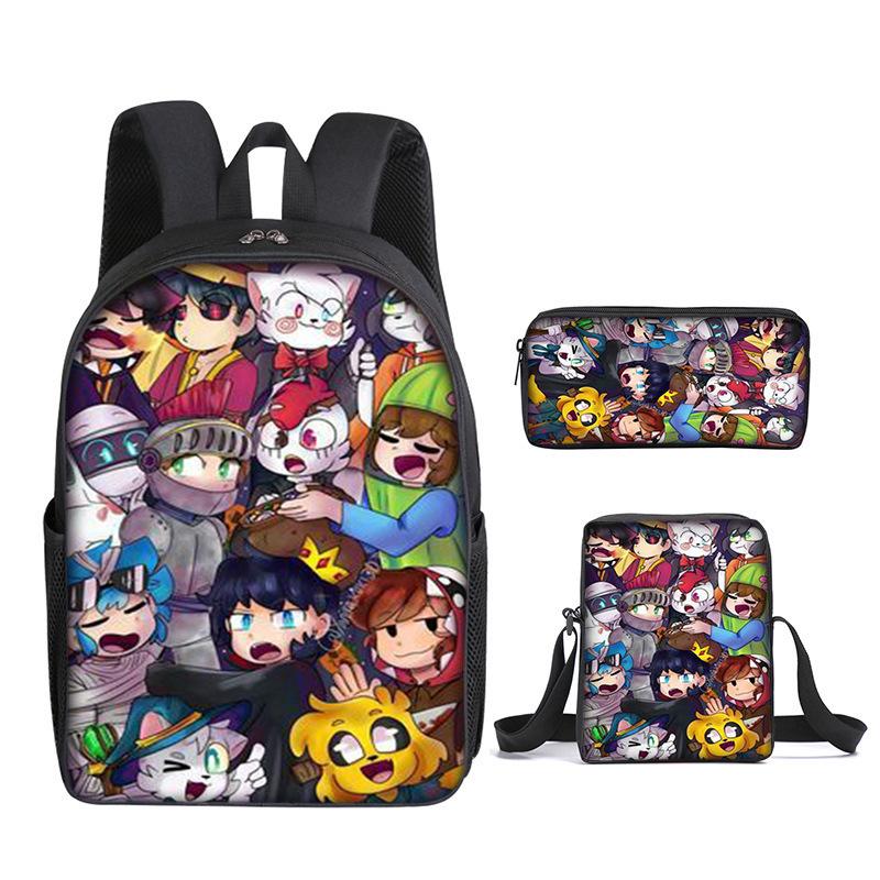 Mikecrack Rucksack Grund- und Sekundarschule Schultasche Bedruckter Rucksack Umhängetasche Federmäppchen Dreiteiliges Set
