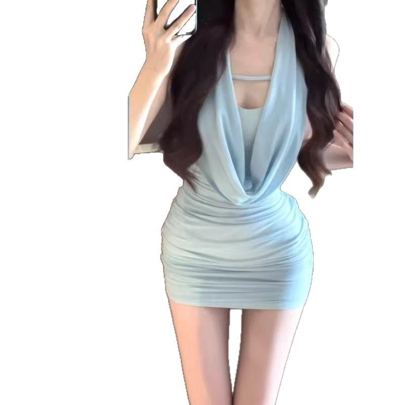 Pure desire style sexy swinging neck hanging neck suspender dress temperament slim hip wrap short skirt summer new