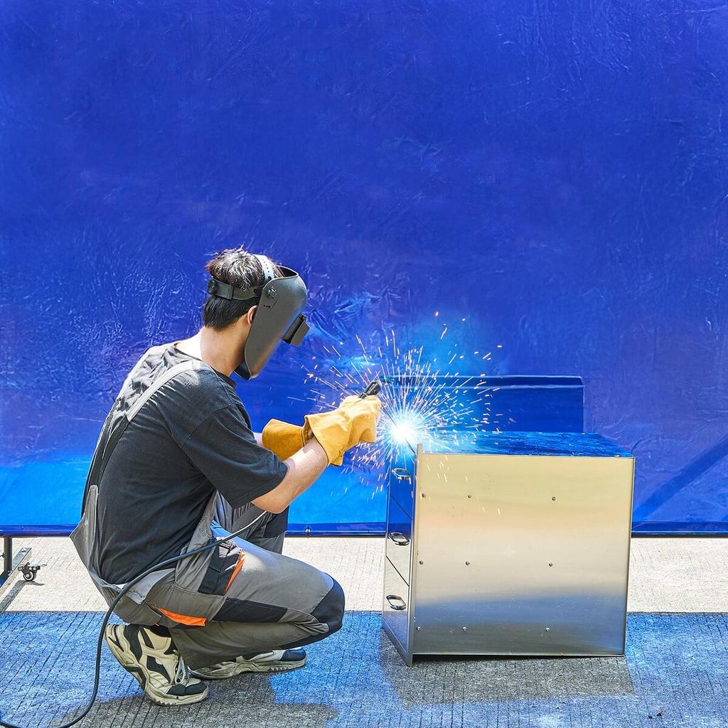 Welding Screen with Frame, 1.74 X 2.34m Welding Curtain Screen, Flame-Resistant Vinyl Protection Screens with Lockable Swivel Wheels & 6-Level UV