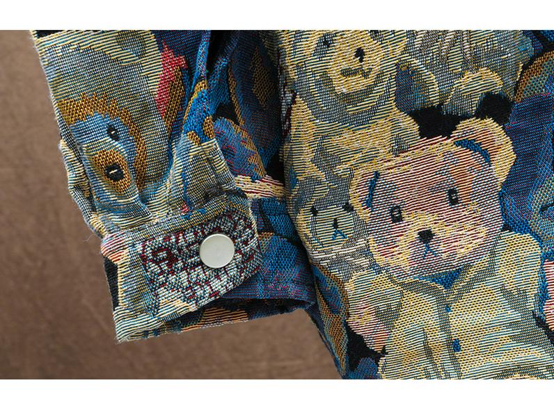 Jachetă Denim Jacquard cu Ursuleț pentru Bărbați - Nouă Modă Streetwear Toamnă/Iarnă