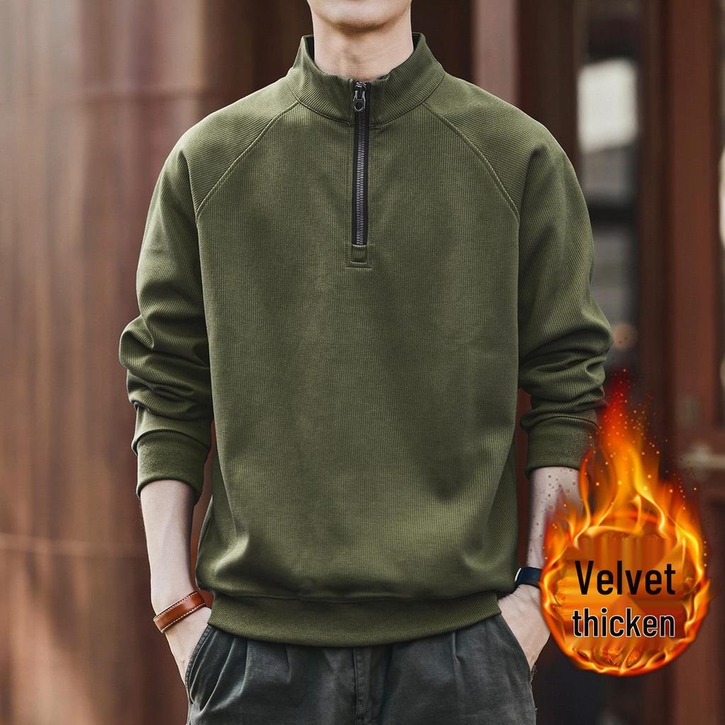 Ge Lan Lu Men's Retro Half-Zip Stand Collar Hoodie - Autumn/Winter Loose Casual Sports Jacket