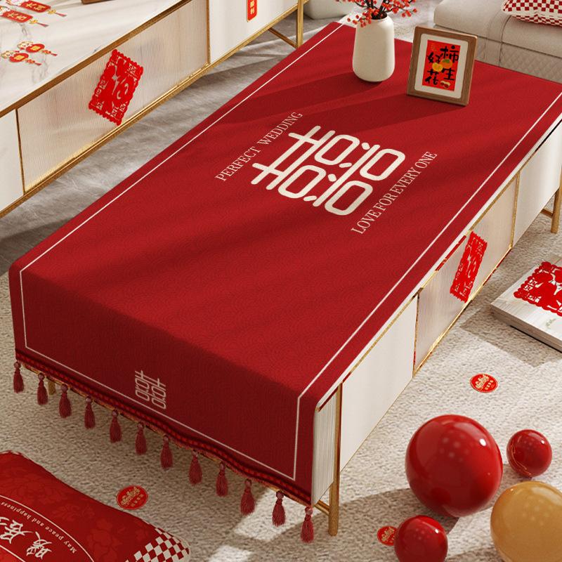 Red Festive Living Room Wedding Coffee Table Tablecloth Atmosphere Engagement Rectangular Dining Table Tablecloth Desktop Dust Cover