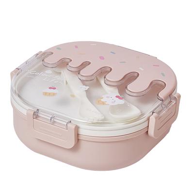 Boîte à Lunch Bento pour Enfants Adultes 3 Compartiments Plastique Mignon Contenants à Lunch/Snack Glace avec Fourchette et Cuillère pour