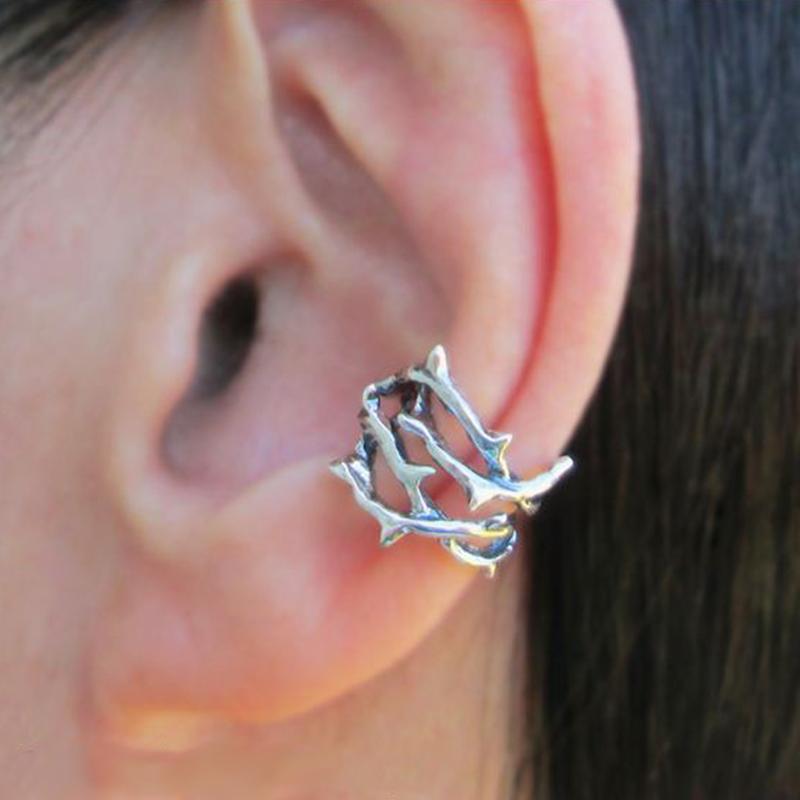 

Huitan Women Clip Earrings Thorns Vintage Anti Ear Cuff Earrings Fake Piercing Hip Hop Girls Daily Wear Accessories Chic Zircon