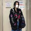 American- Racing-Inspired Thickened Baseball Jacket For Women: Spring/Fall Retro “It Girl” Street- Printed Jacket, Biker Jacket