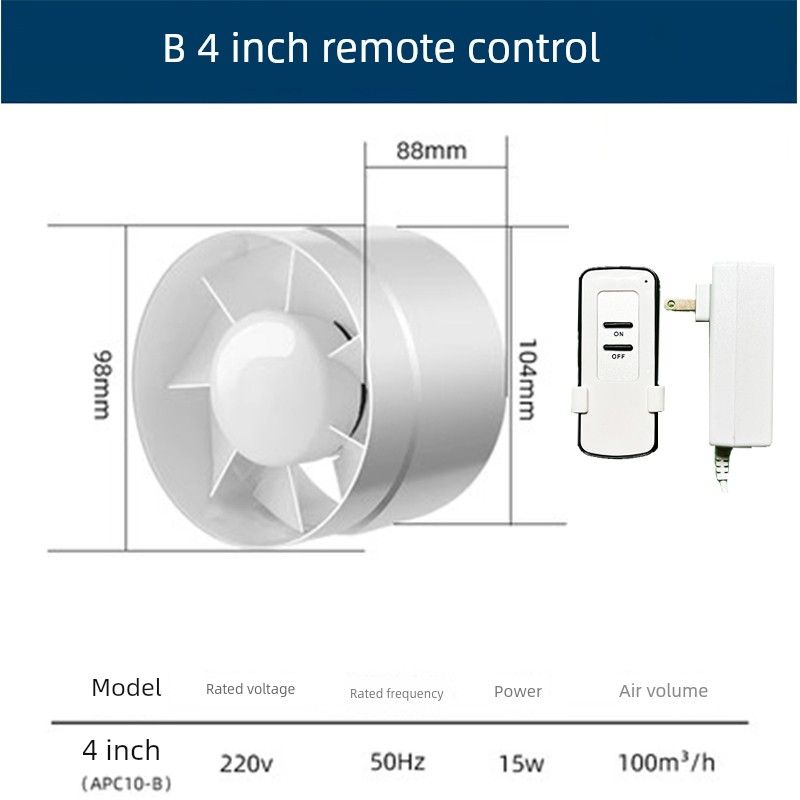 Mute Lampblack For Home Indoor Bathroom Exhaust Fan B 4inch Remote Control Model (Opening 100mm)