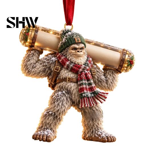Festive Cash Holder for Holidays Big Foot Money Cash, 2D Acrylic Sasquatch Gift Fun Christmas Family Ornament, Clear Xmas Tree Hanging Decoration