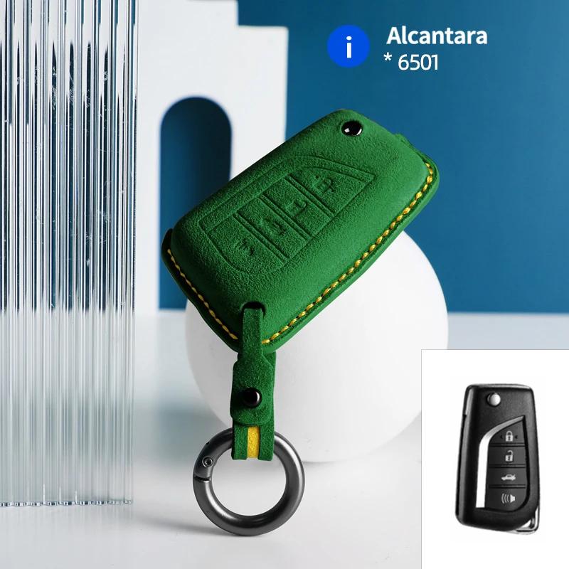 Car Key Case Cover Key Caver For Toyota Corolla Camry 70 Prius C-HR Levin Reiz 4 Buttons Alcantara suede Key bag Keychain