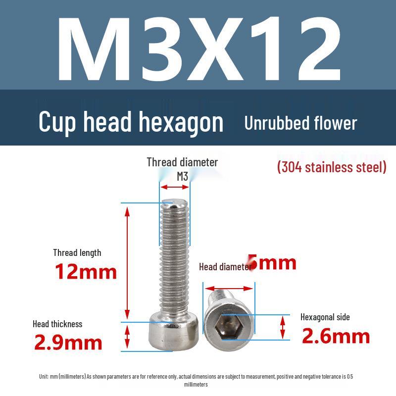 Yigu 304 Stainless Steel Socket Head Cap Screw, M2-M6 Cylindrical Head, Full Thread, Non-Knurled