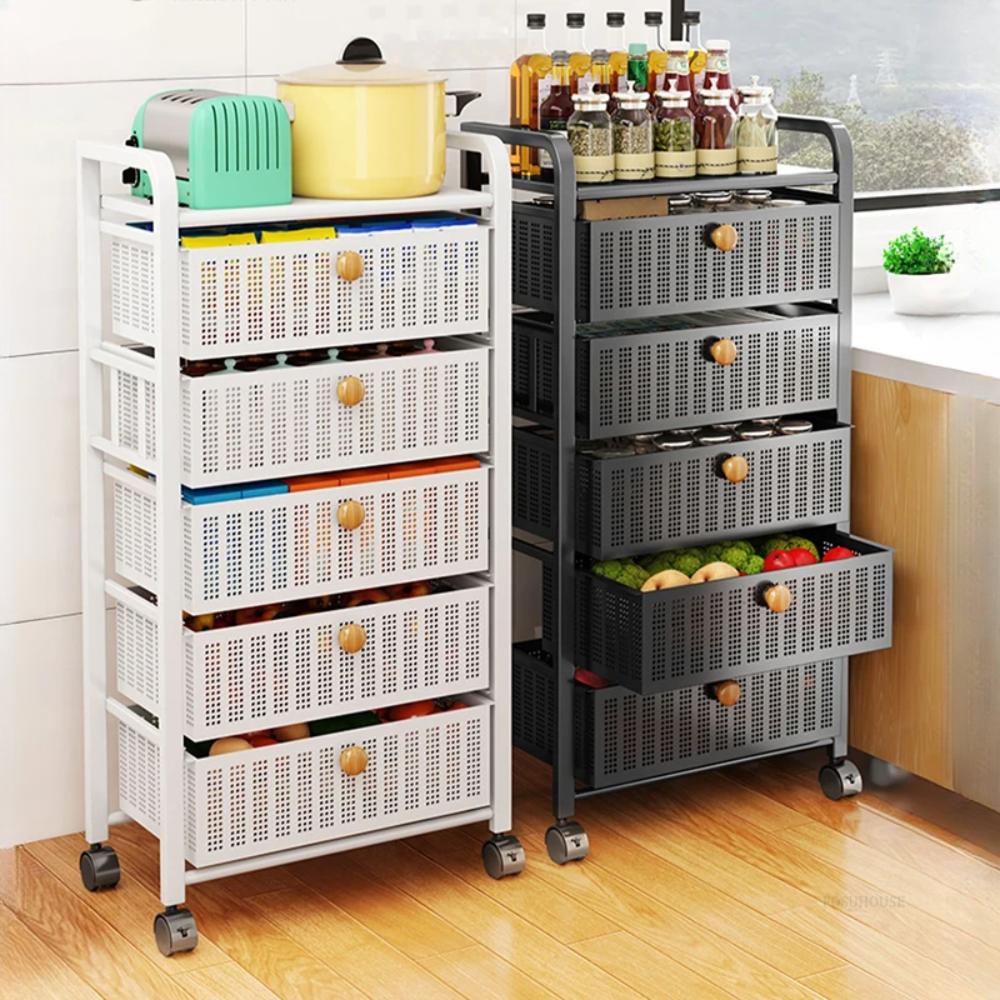 Bar Trolley Cart Kitchen Shelf Breathable Fruit Basket Corner Multi-Layer Rack Storage Rack Wine Trolley Bar Cart For Kitchen