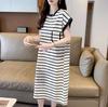 Long Loose and Thin Striped Dress, New Summer Niche Design Casual T-shirt Skirt