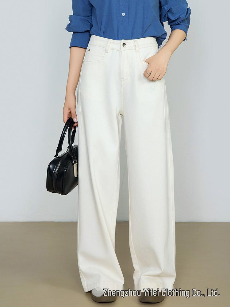 

Yi Fei Women s White Denim Tencel-Cotton Wide Leg Jeans, 2025 Autumn Collection 27 синий