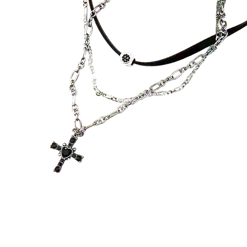 Gothic Layered Crosses Necklace Elegant Crosses Charm Necklace with Multi Layer Design for Fashion Forward Women
