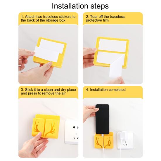 Mobile Phone Holder Mounted Creative Antlers Multi-function Wall Remote Control Storage Box Organizer