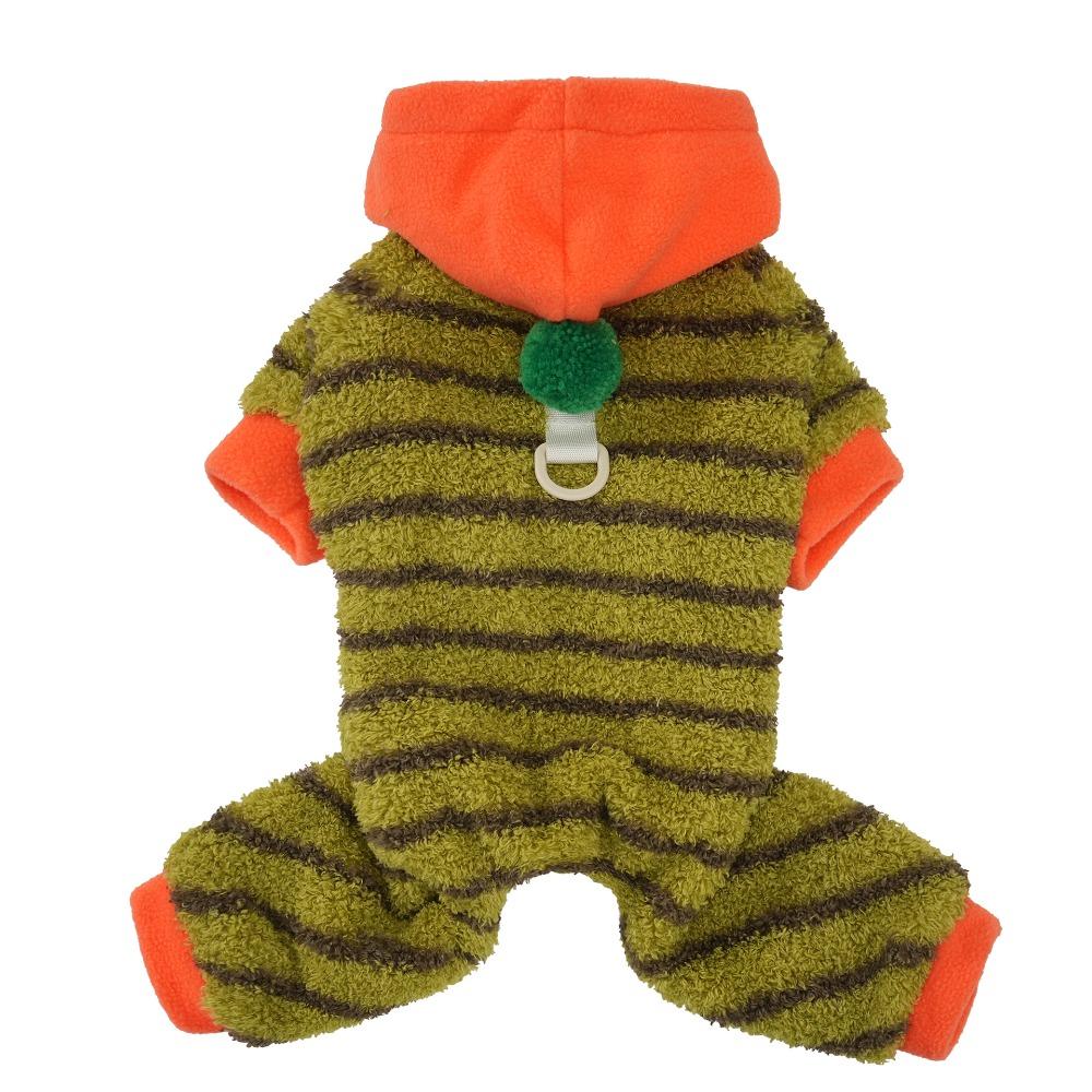Warm Pet Four Legged Outfit Striped Fleece Dog Winter Clothes Cozy Dog Hoodie Jumpsuit Winter Walk