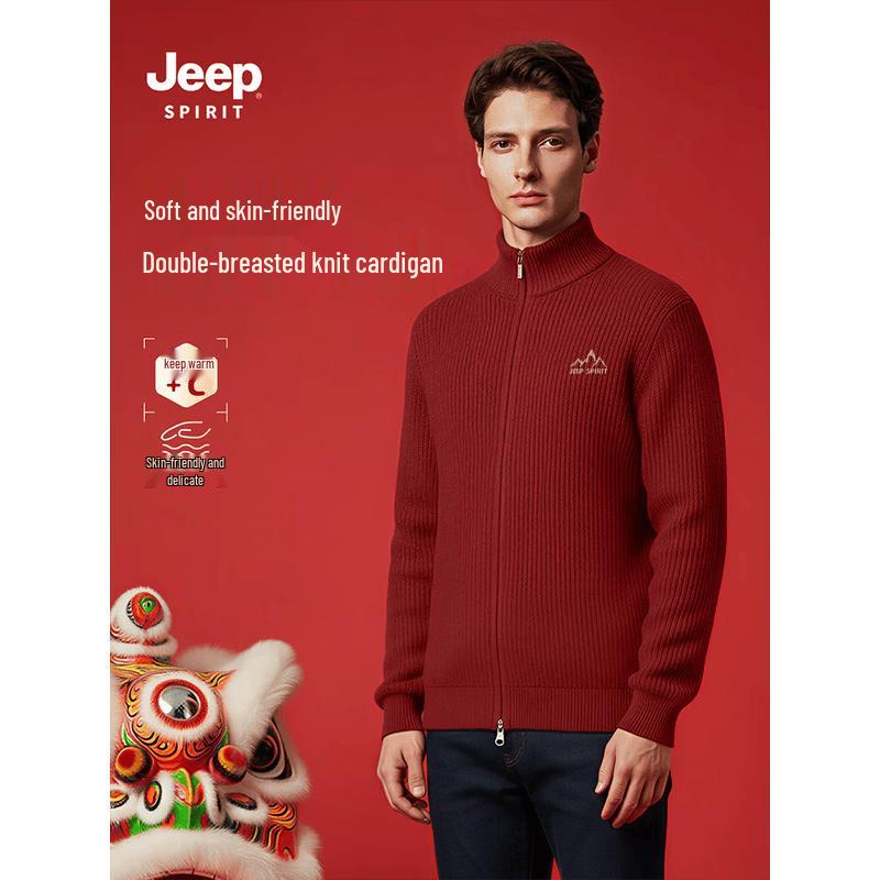 JEEP SPIRIT Men's Heavyweight Stand-Collar Cardigan Sweater