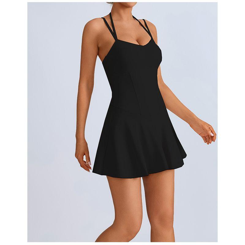 

Foreign Trade New European and American Nude Feel Sling Yoga Tennis Skirt Quick-Drying Golf Exercise Skirt Anti-exposure Fitness One-Piece Dress Dark Night L