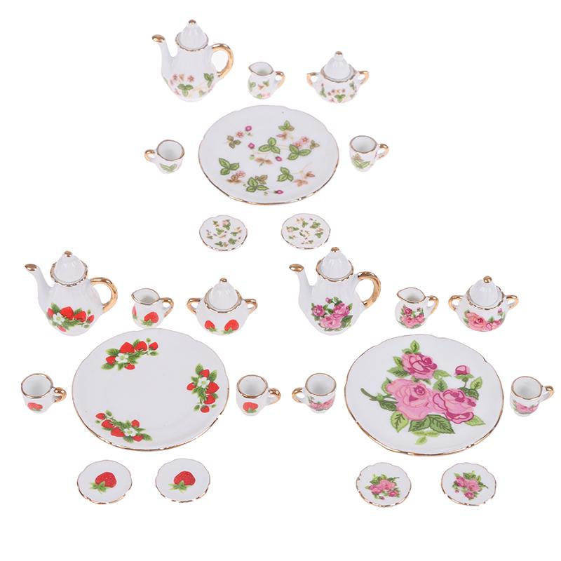 8Pcs/Set 1:12 Dollhouse Miniature Dining Ware Porcelain Tea Dish Cup Plate