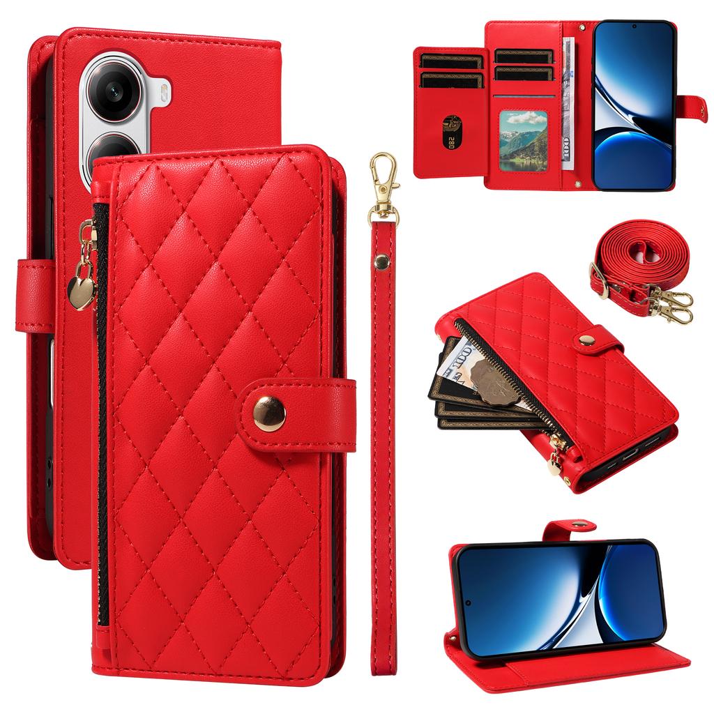 For Xiaomi Poco X7 Pro 5G/Xiaomi Redmi Turbo 4 5G Wallet Case with Straps,Rhombus Leather Stand Phone Cover