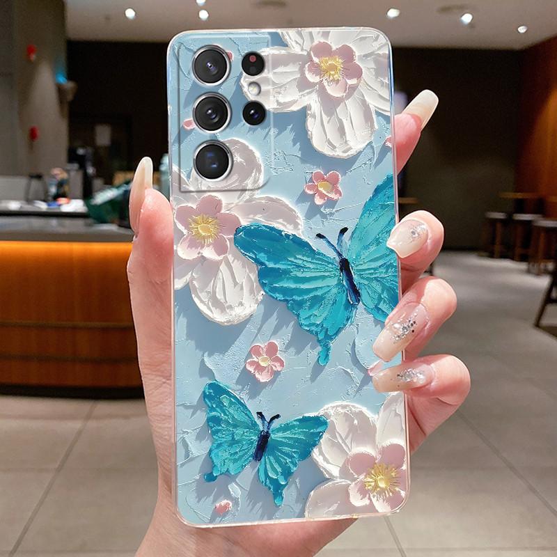 For Samsung S21 Ultra Case Clear Casing Fashion Butterfly Flower Soft TPU Silicone Cover For Samsung Galaxy S20 Ultra Phone Case