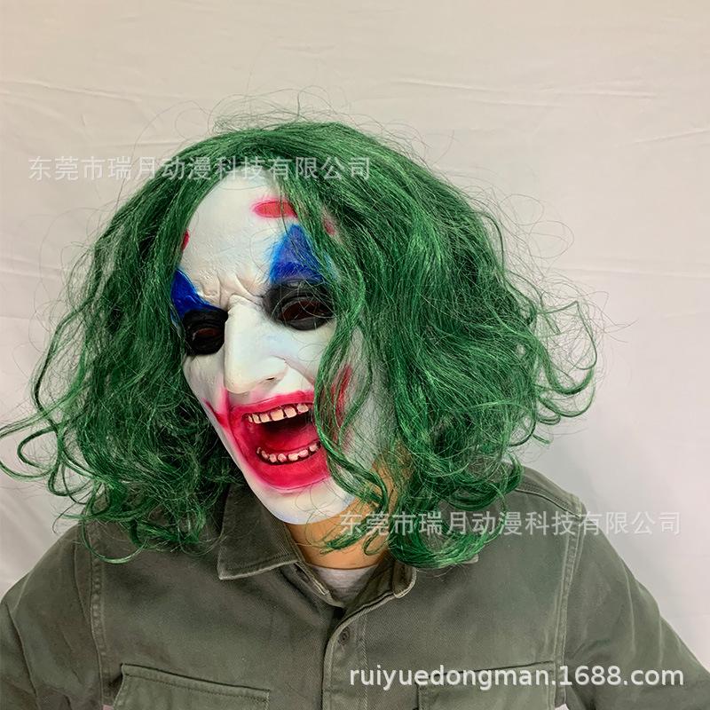joker clown mask cos Harley Quinn, Joker mask, wig, green hair, Joker headpiece, latex