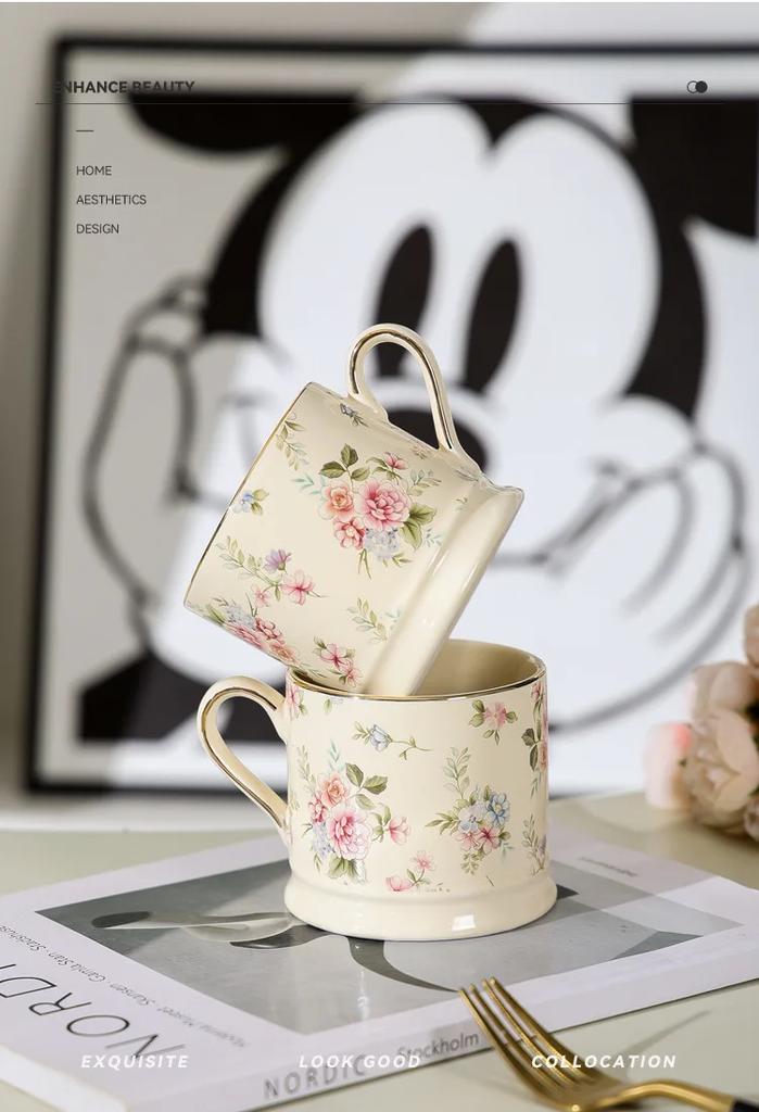 European Light Luxury Floral Mug High Value Retro Home Coffee Cup  Style Gold Afternoon Tea Ceramic Cups