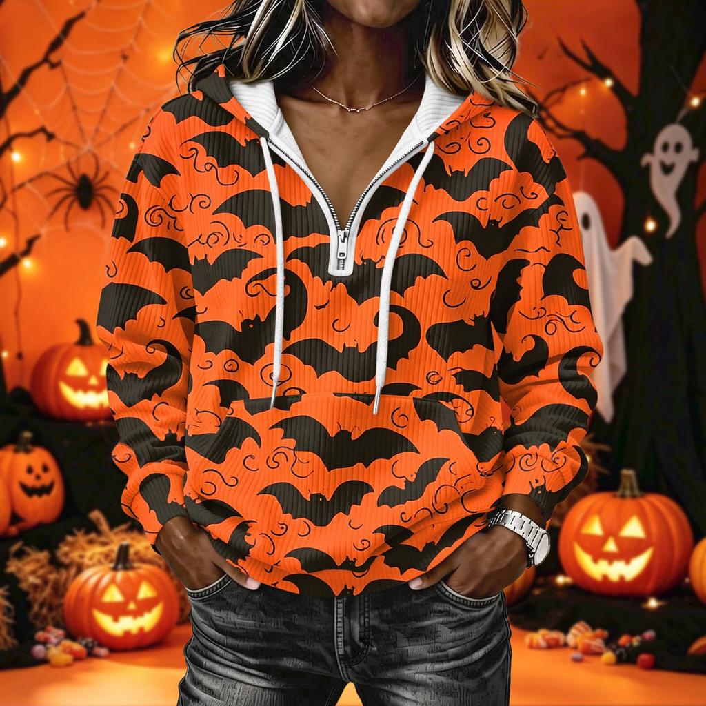 Women's Halloween Print Pullover Hoodie Long Sleeve with