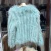 Real Raccoon Fur Woven Coat for Women Short Style Fur Rabbit Fur Long Sleeves Stylish Real Fur Round Neck Coat