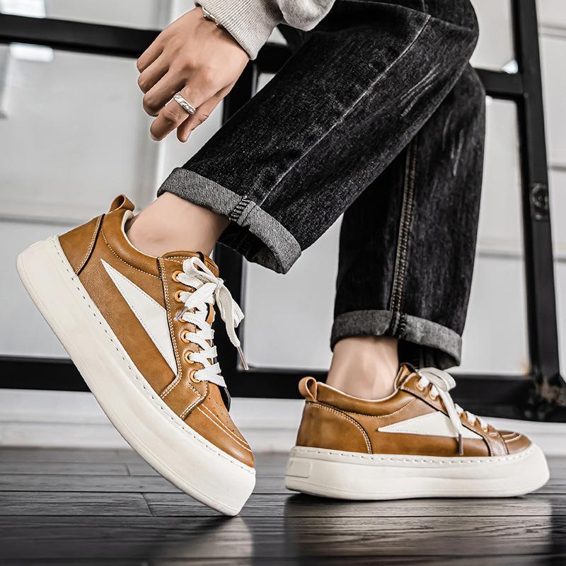 Autumn new leather super thick-soled wear-resistant shock-absorbing board shoes lace-up casual shoes
